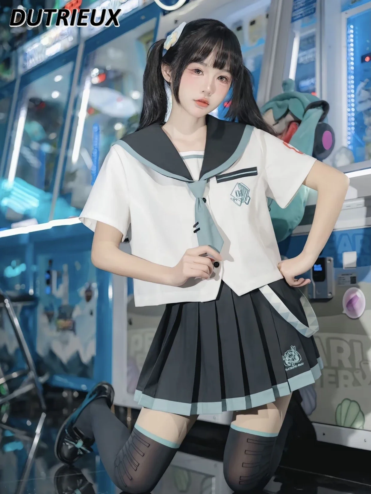 Japanese JK Uniform Short Sleeve Sailor Suit Short Sleeve White Shirt and Short Pleated Skirt Preppy Style Student Cute Cos Set