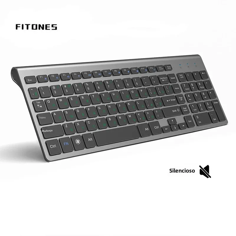 Teclado sem fio portátil de tamanho completo cinza USB conexão estável para notebooks PC compatível com russo EUA Espanha Itália