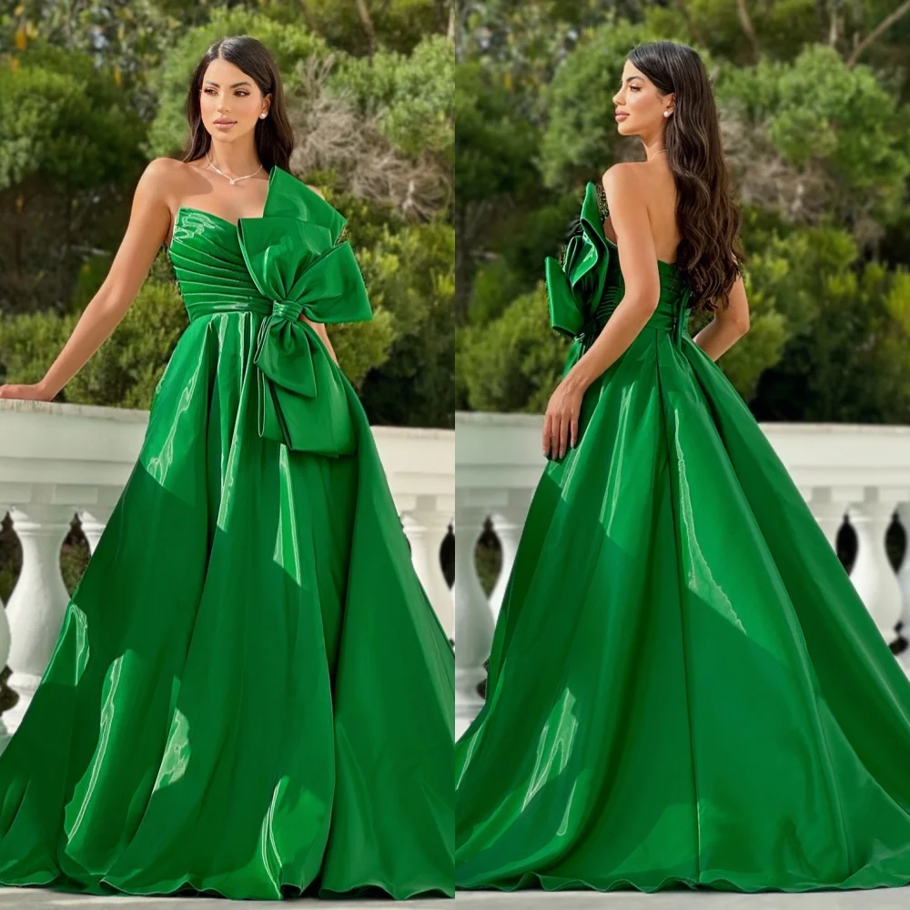 

Matching Fashion Satin Pleat Ruched Draped Bow Ball Strapless Long Dresses Cocktail Dresses Sizes Available High Quality Retro