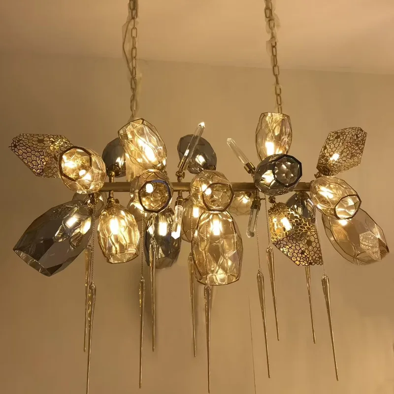 

2025 new light luxury crystal chandelier, dimmable, stainless steel lustre, LED home interior lighting, designer light
