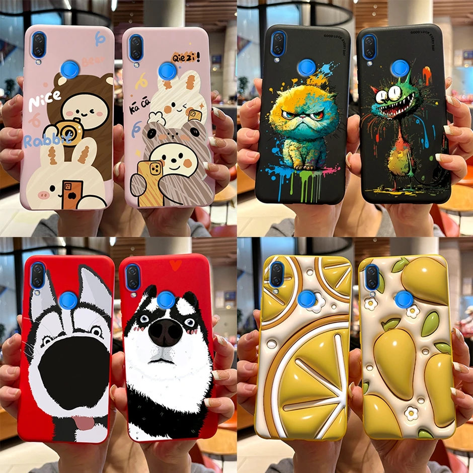 Cute Rabbit Photograph Phone Case  For Honor 10 Lite Liquid Silicone Cover Shell For Huawei P smart 2019 Graffiti Bumper