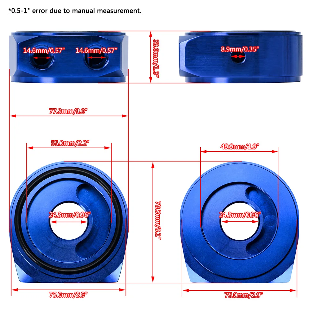 WLR RACING - Universal Aluminum AN10 Sandwich Oil Adapter Filter Cooler Plate Kit With 3/4-16 UNF , M20 x 1.5 Fitting WLR6721
