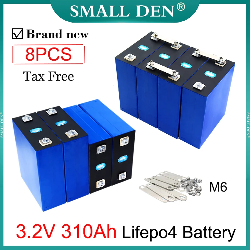 

8PCS New 3.2V 310Ah Lifepo4 Battery Rechargeable Grade A For 12V 24V 310Ah E-car RV Solar Storage Wind Energy Systems Cells DIY