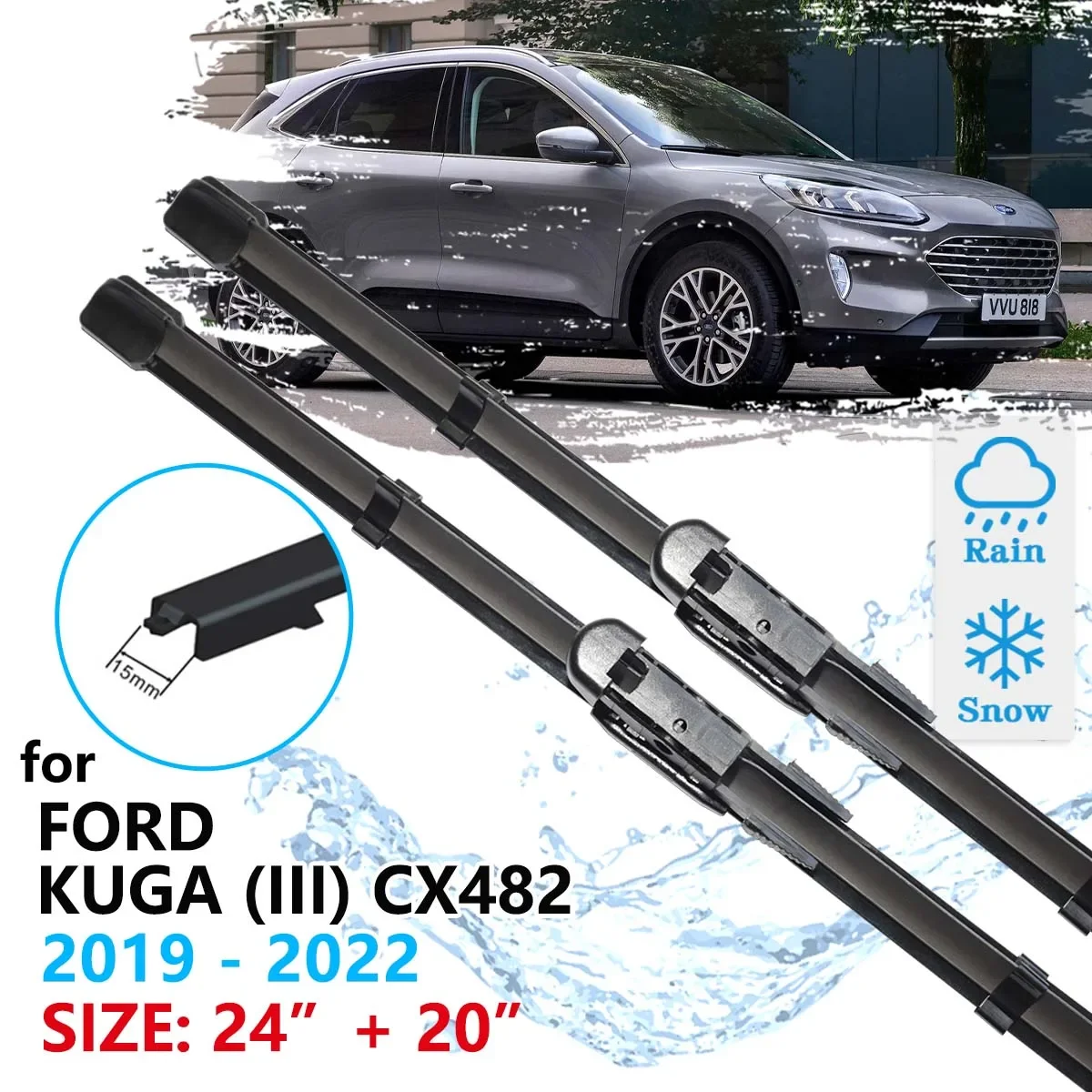 

Car Front Wiper Blade For Ford Kuga Escape Mk3 CX482 Escape 2019 2020 2021 2022 Brushes Windscreen Windshield Accessories Window