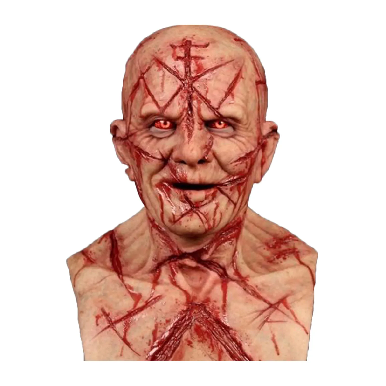 

Страшная лысая кровь, шрамовая маска, ужас, кровавый головной убор, 3d реалистичный головной убор для человеческого лица, эмульсия, латексная маска для взрослых, дышащая маска