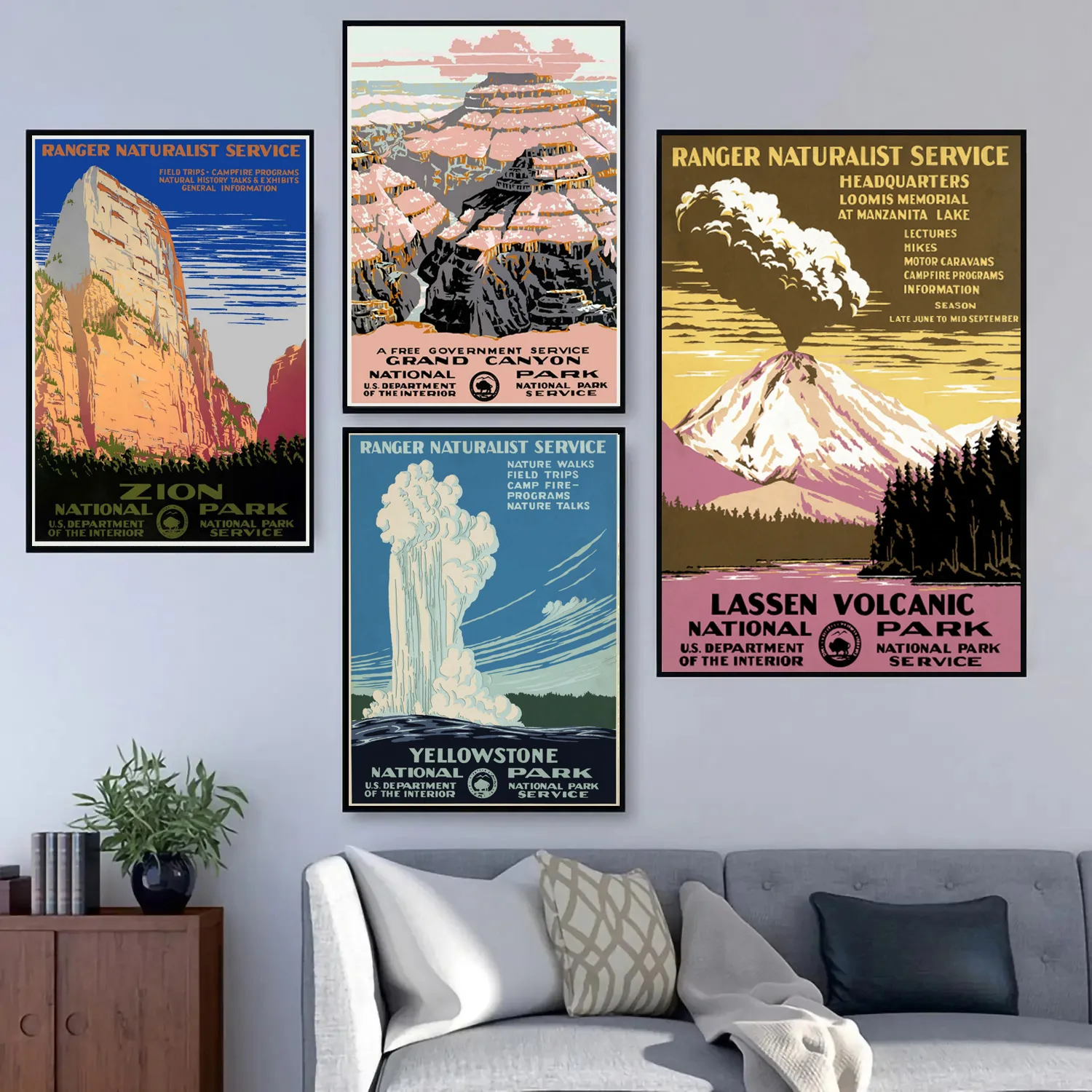 1930s Yellowstone Lassen Volcanic Grand Canyon and Zion National Park Poster Canvas Painting Wall Art Pictures Home Decor