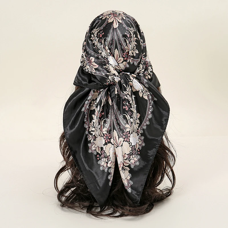 Printed Satin Silk 60 Square Scarf Women Muslim Hijab Shawls Fashion Smooth Tippet Islamic Turban Female Headscarf Wholasale