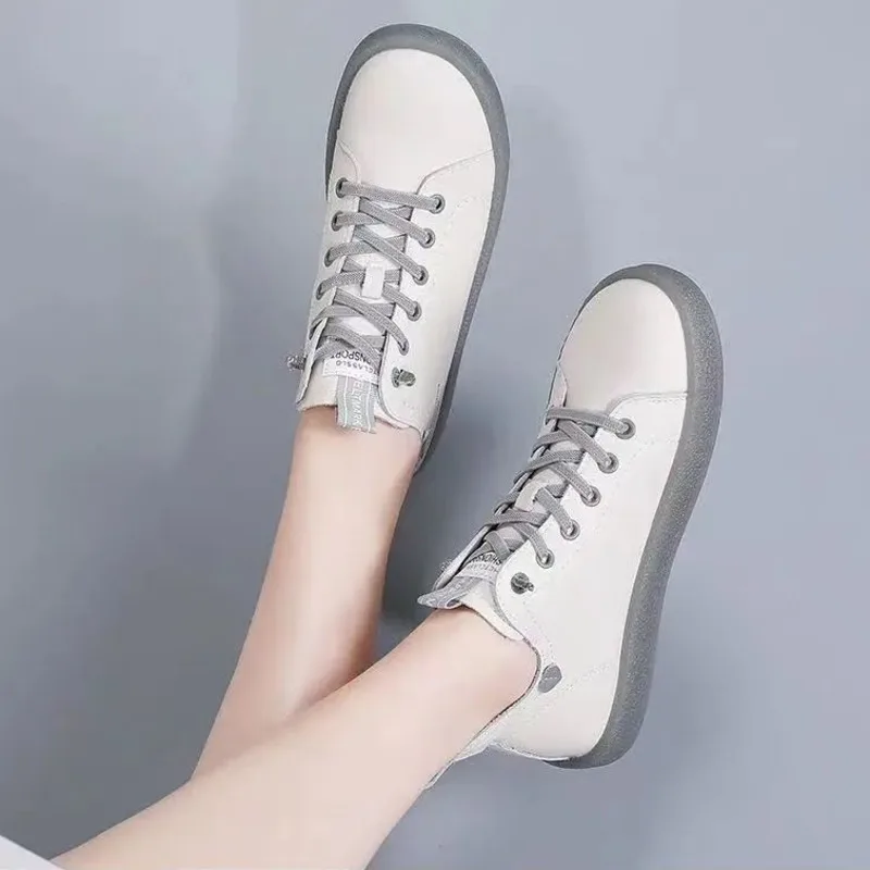 2023 New Women Genuine Leather Sneakers Spring High-top Casual Shoes Autumn First Layer Cowhide Ladies High Top Vulcanized Shoes