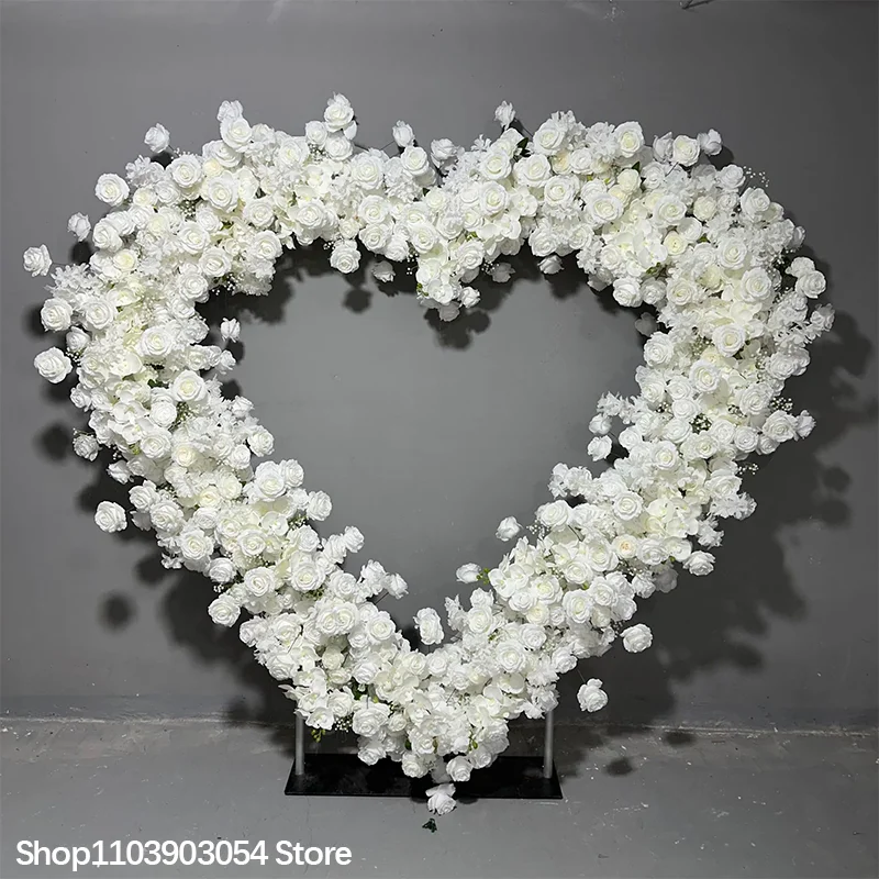 5D Weiße Rose Schleierkraut Herzförmiger Hochzeitshintergrund Blumenbogen Rahmen Dekoration Blumenreihe Arrangement Ständer Event-Requisiten – Detail 6