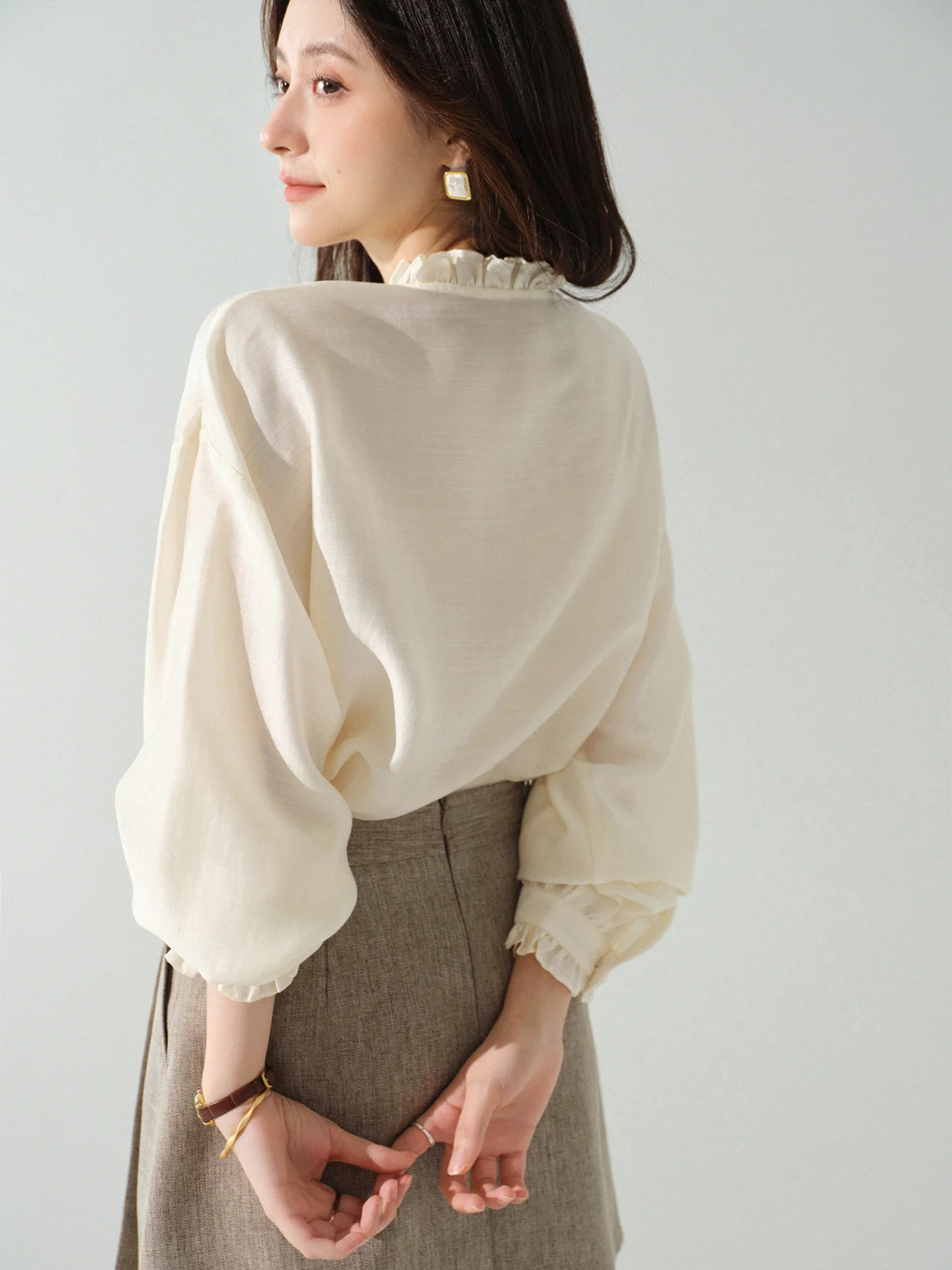 French Embroidered Blouse V Neck Long Sleeve Shirt for Women Autumn Lace Floral Top Chic Vintage Inspired Design Fashion Outfit