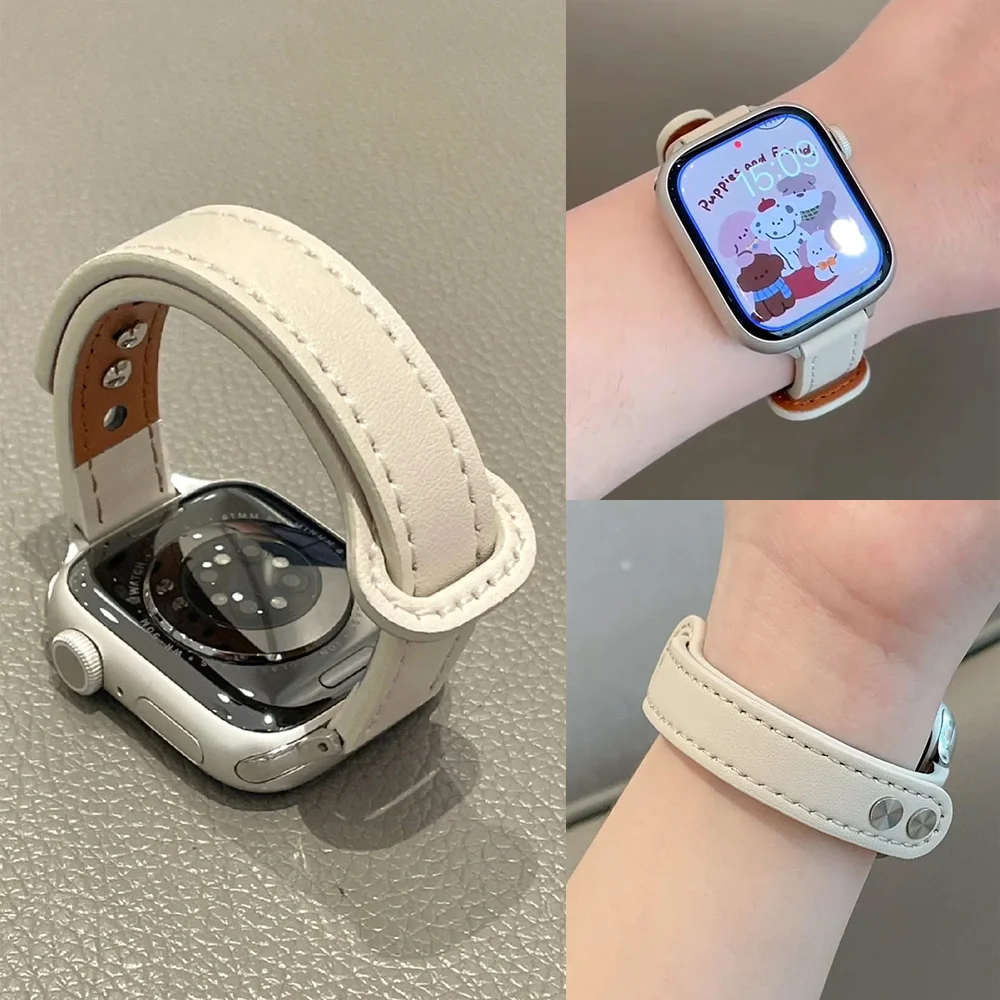Skin-friendly leather strap for Apple Watch Bands 40mm 41mm 42mm 44mm 45mm 46mm Brecelet Correa iWatch Series 11 SE 10 9 8 7 6 5