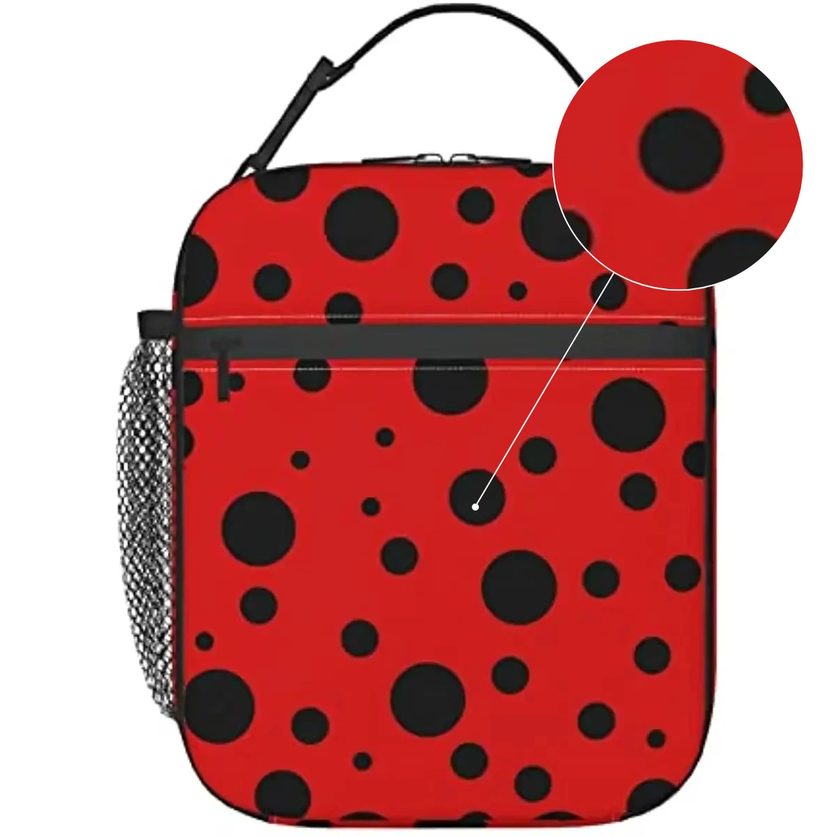 Ladybug Black and Red Polka Dot Portable Lunch Bag Insulated Lunch Box Reusable Cooler Totes for Women Men Adults Girls Work