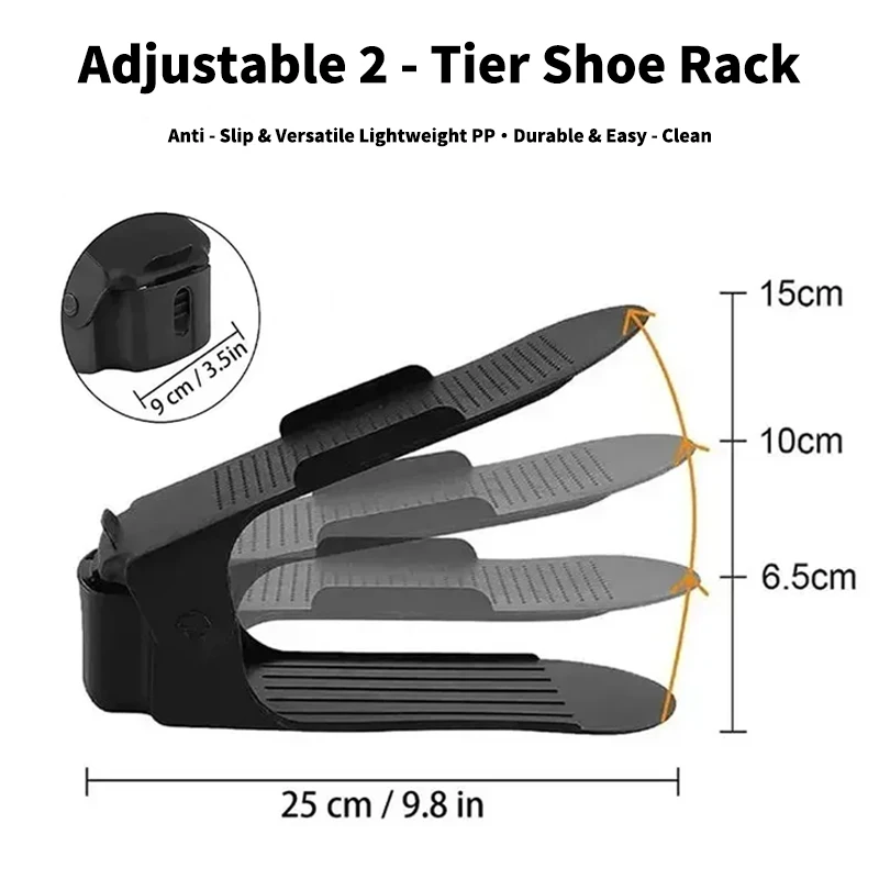 Doppelschichtiger, verstellbarer, platzsparender Schuh-Organizer aus Kunststoff für den Haushalt, zusammenklappbarer Schuhaufbewahrungs-Schuhregal für den Schrank/Flur