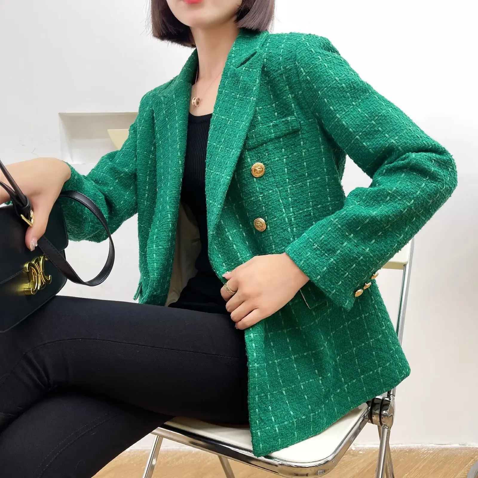 

Green Double Breasted Women's Blazer, Beige, Black, Red Women Suit Jacket, Spring Vintage Female Coats