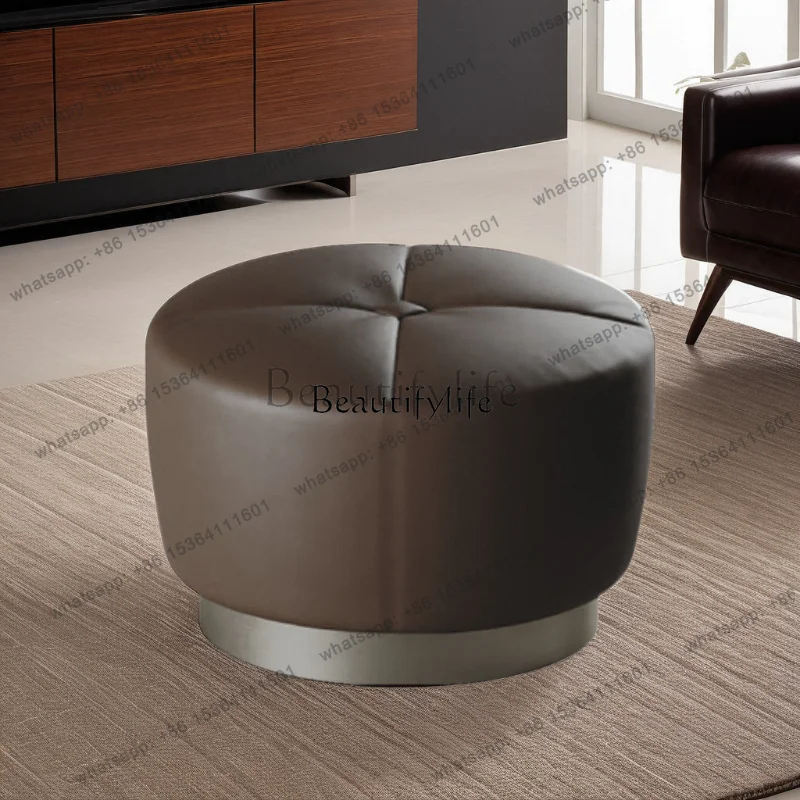 pg45Modern light luxury living room sofa edge round pedal stool velvet fabric soft bag shoe changing stool