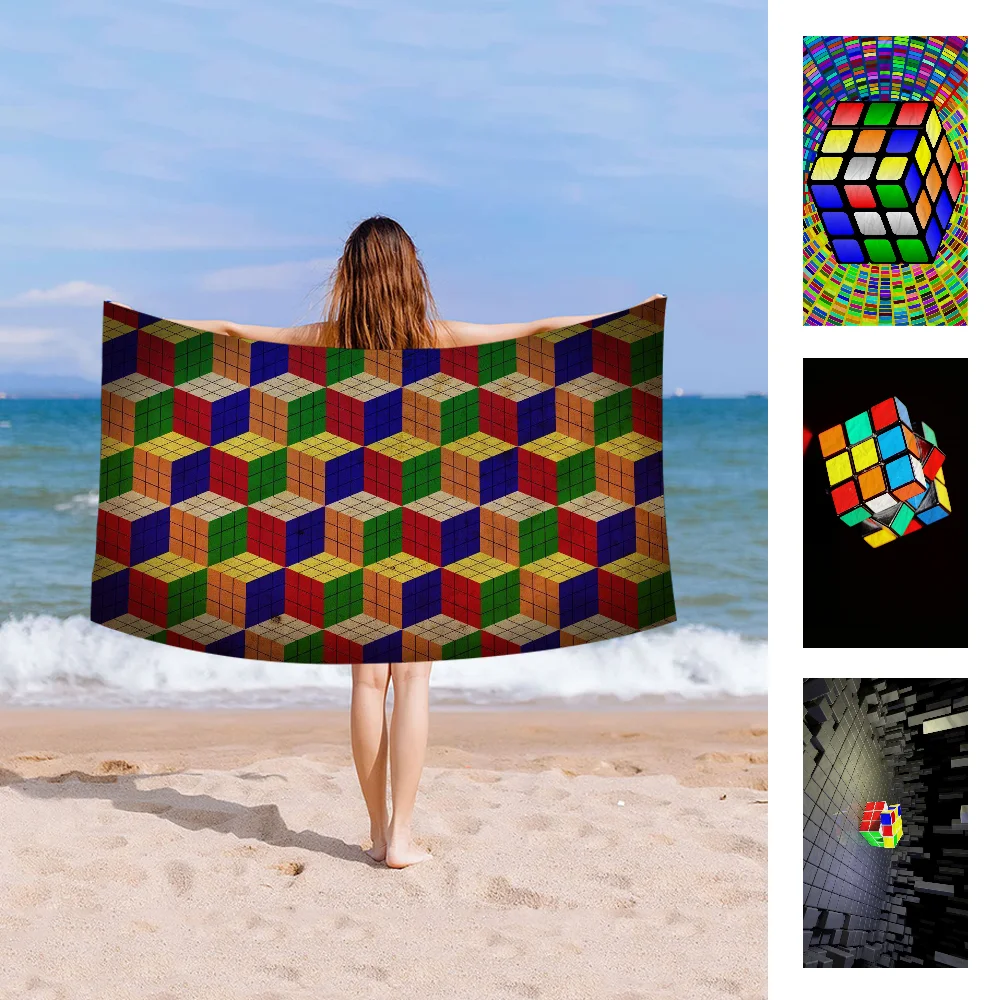 

Color Rubik's Cube Microfiber Printed Beach Towel Mountain Climbing Yoga Beach Swimming Running Absorbent Soft Towel
