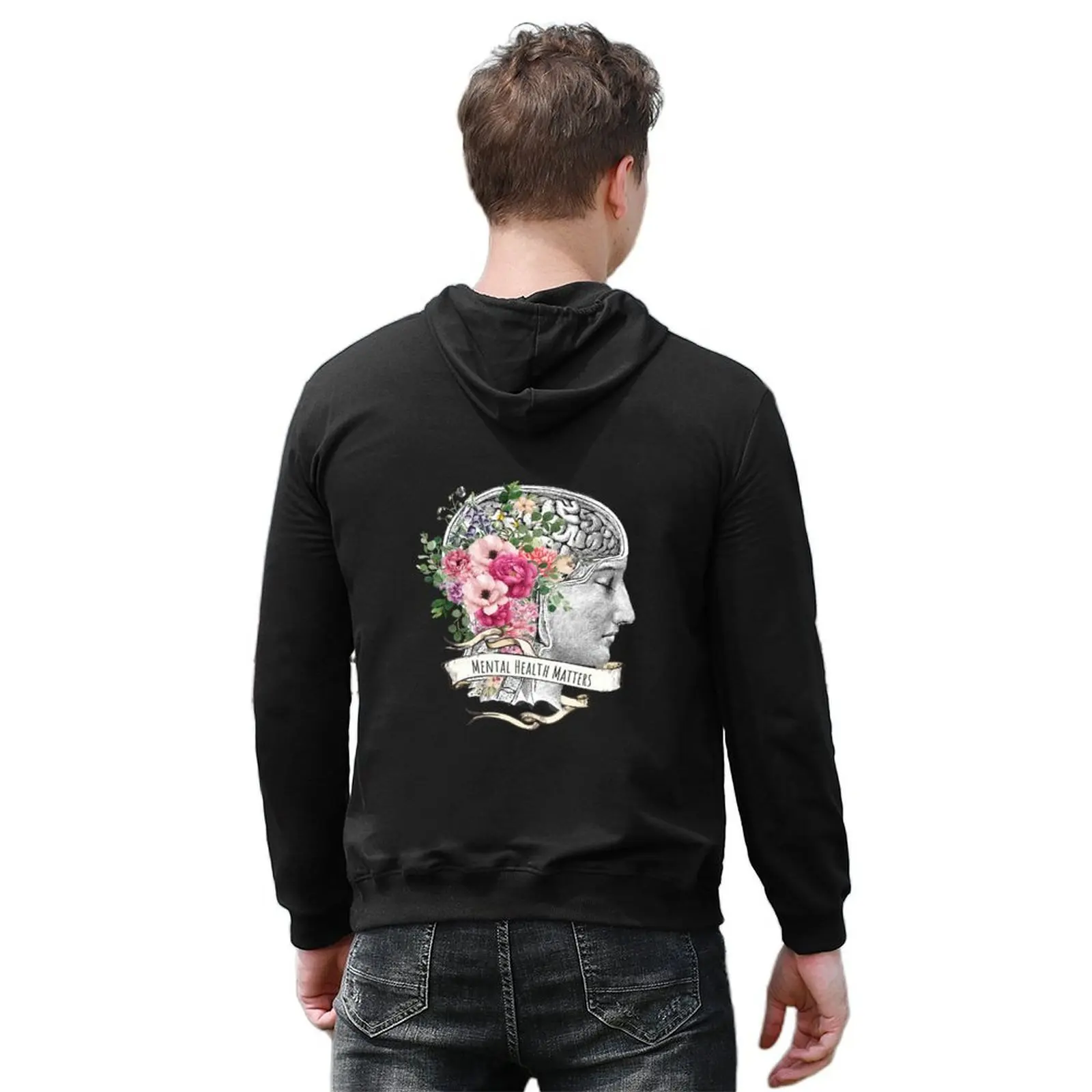 Roses floral mental health matters brain psychology Hoodie men's autumn clothes mens clothes korean clothes tracksuits