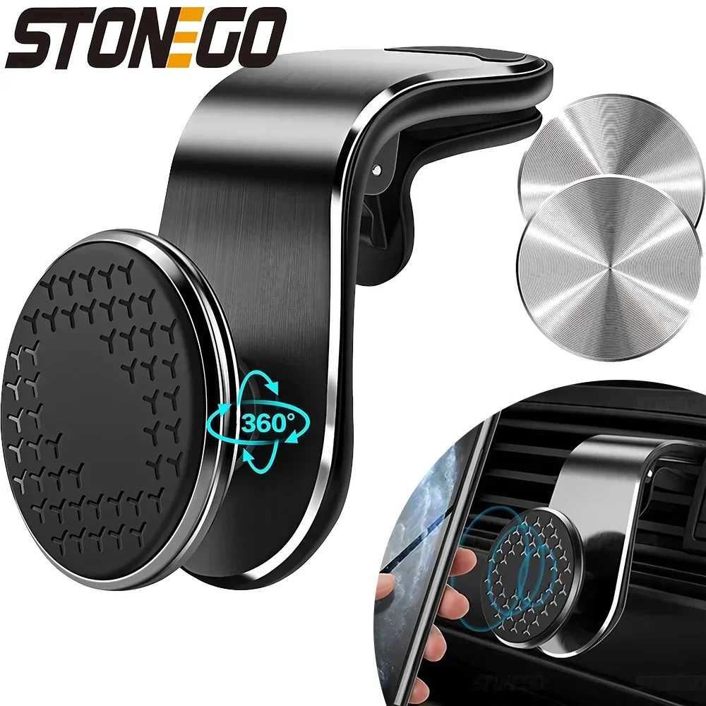 Magnetic Car Vent Phone Holder - Universal L-Shaped Design, 360° Rotation, Metal Magnetic Mount for Car Air Vents