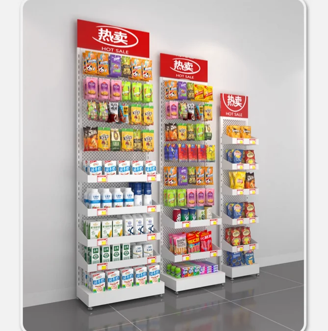 Supermarket shelves, snack shop hooks, pillar display racks, chewing gum beverage storage racks, pharmacy end display racks