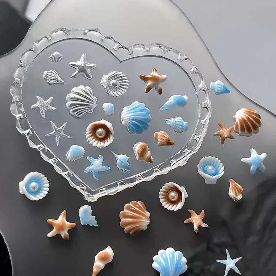 Summer Ocean Sea Goldfish Conch Shell Seahorse Starfish Jellyfish Nail Art Silicone Carving Mold Mould Template
