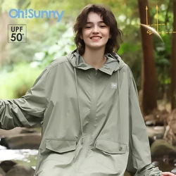 OhSunny Women Trench Sun Protection Waterproof Mid Length Coat 2024 Summer New Windbreaker Jackets Hooded Outwears for Hiking