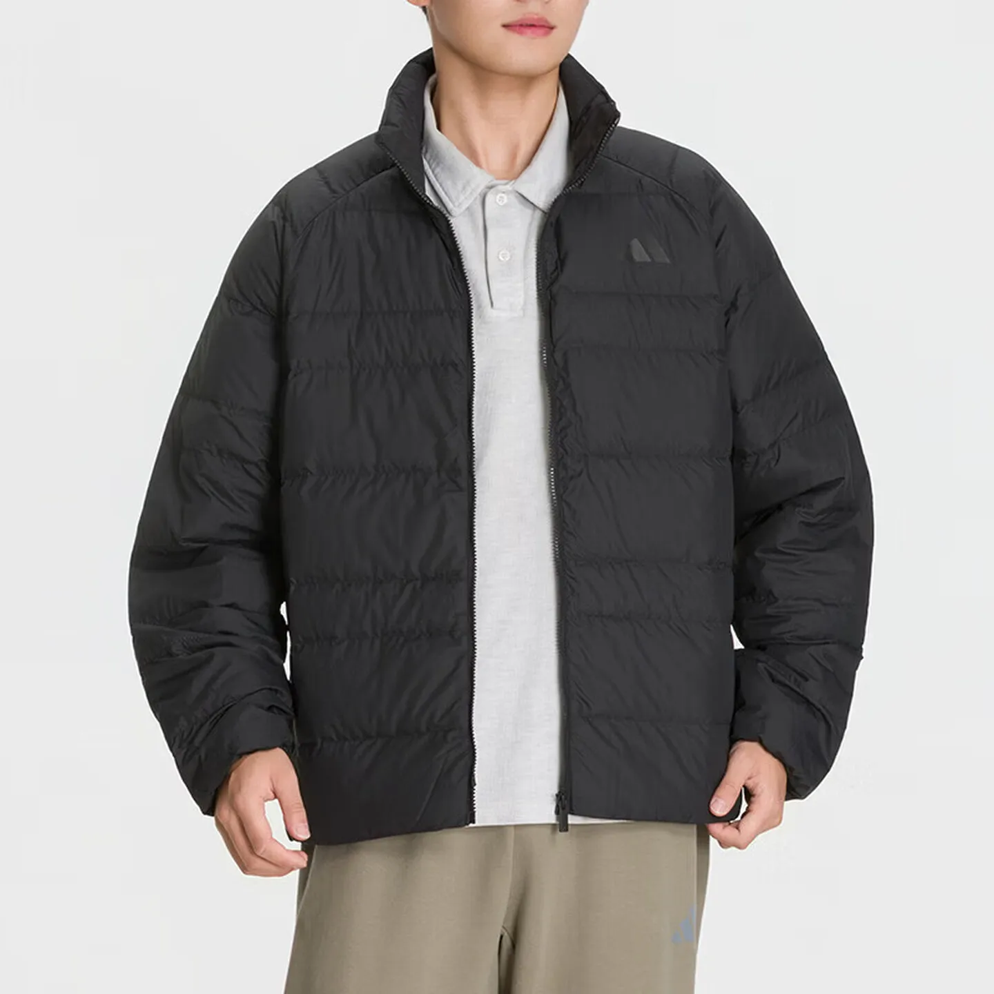 Adidas Men's Stand Collar Solid Color Zip Up Puffer Jacket Casual Basic Waterproof Warm Outerwear Daily Wear Versatile KF2710