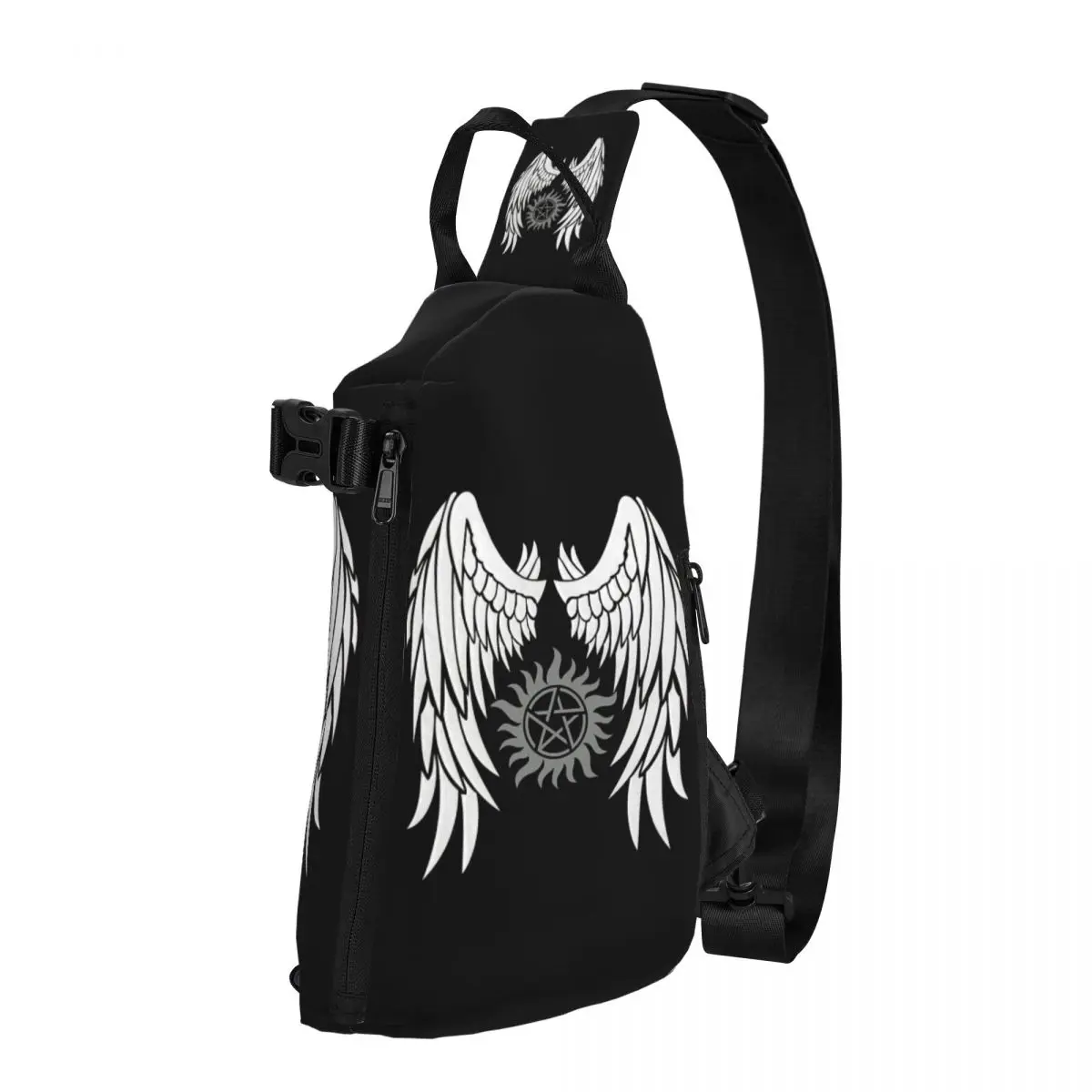 Supernatural Wings And Logo Chest Bag Men Sling Crossbody Backpack Chest Bag Traveling Hiking Daypack Shoulder Bag