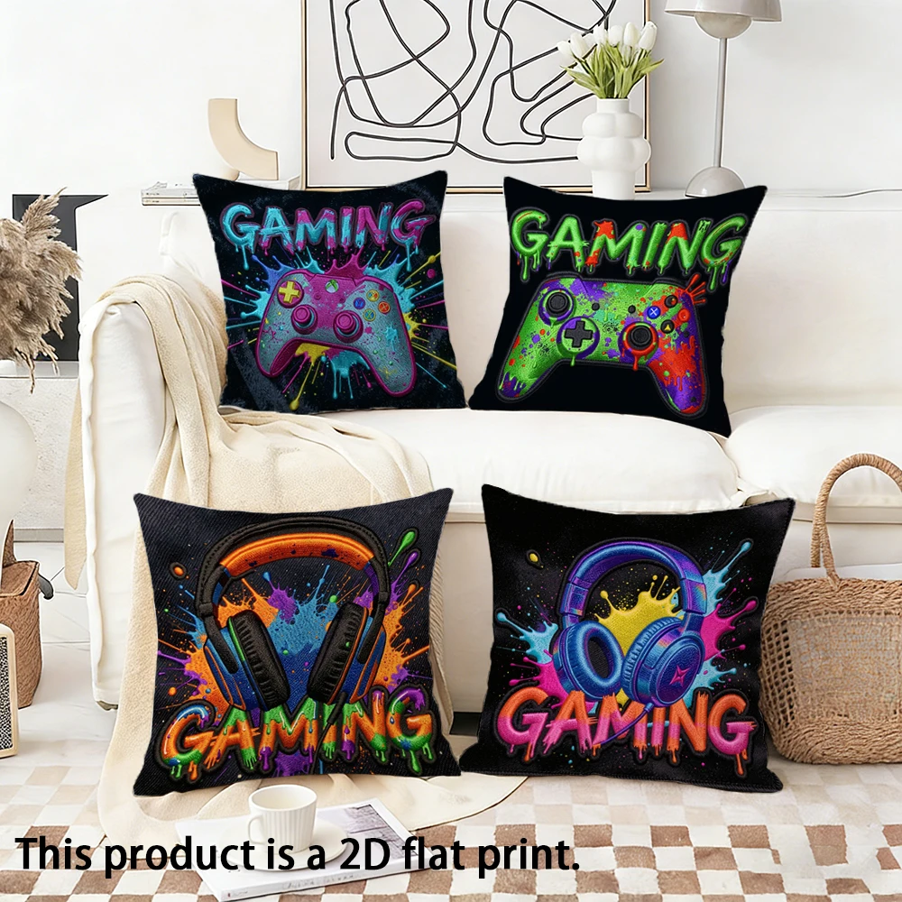 1/4pcs Gaming Themed 2D Flat Print Pillows Sofa bed cushion cover home bedroom decoration, 2D flat printing