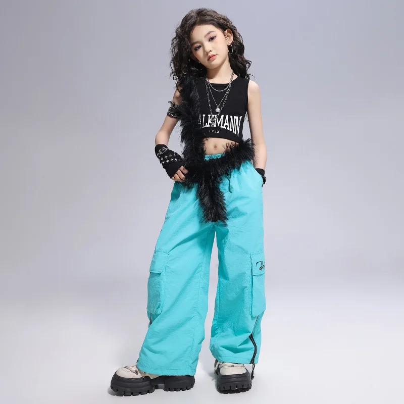 Hip Hop Kids K-pop Crop Top Street Dance Purple Pants Girls Streetwear Joggers Child Sweet Jazz Costumes Stage Clothes Sets