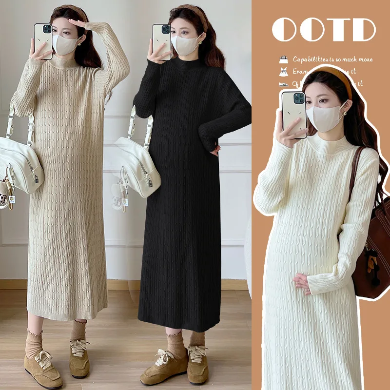 abito-autunno-inverno-incinta-stile-coreano-versatile-minimalista-elegante-slim-fit-mezzo-collo-alto-abito-base-maglione-lavorato-a-maglia-intrecciata