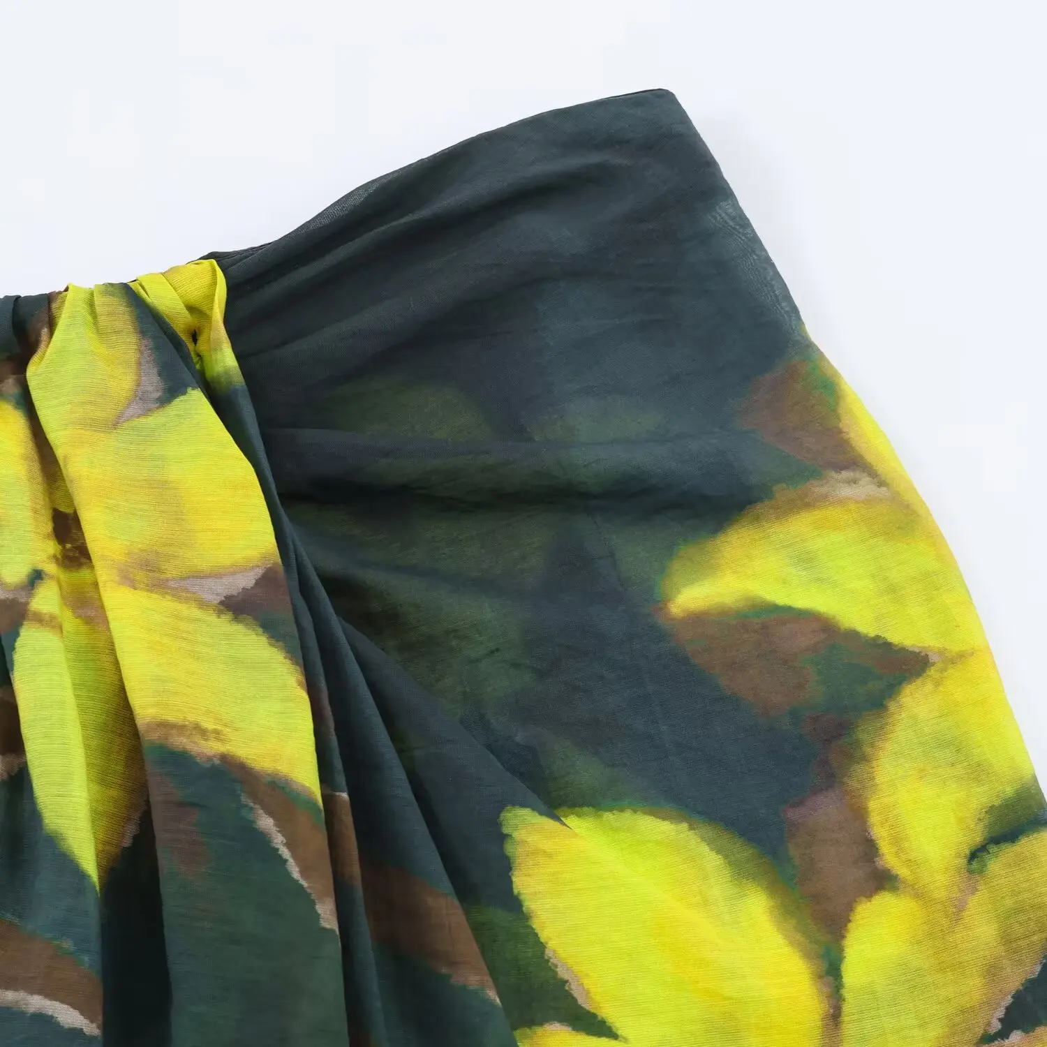 KASLEAD New Women's Fashion Floral Print Scarf Wrap Skirt High Waist Straight Cut Spring Season Asymmetric Design Polyester F...