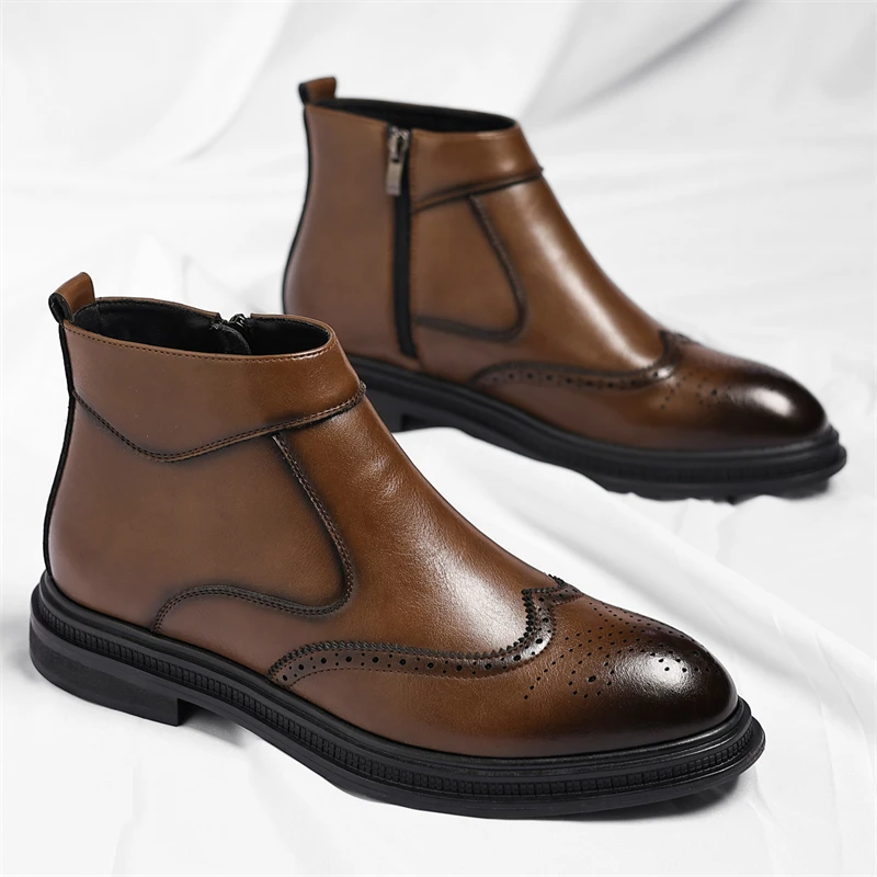 Autumn  Winter Thick Soled Men Business High Top Boots Are Simple Breathable Carved Comfortable Suitable for Men Formal Wear view 5
