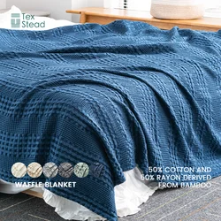 1 Pc Bamboo and Cotton Waffle Blanket - Lightweight Breathable Blanket for Hot Sleepers, Bed, Couch and Sofa