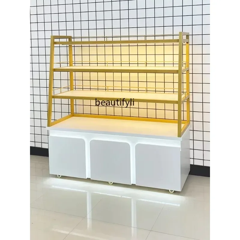 cn8617 ssNew Light Luxury Bread Counter Display Cabinet Cake Shop Baking Side Island Cabinet Biscuit Display Rack Counter Shelf