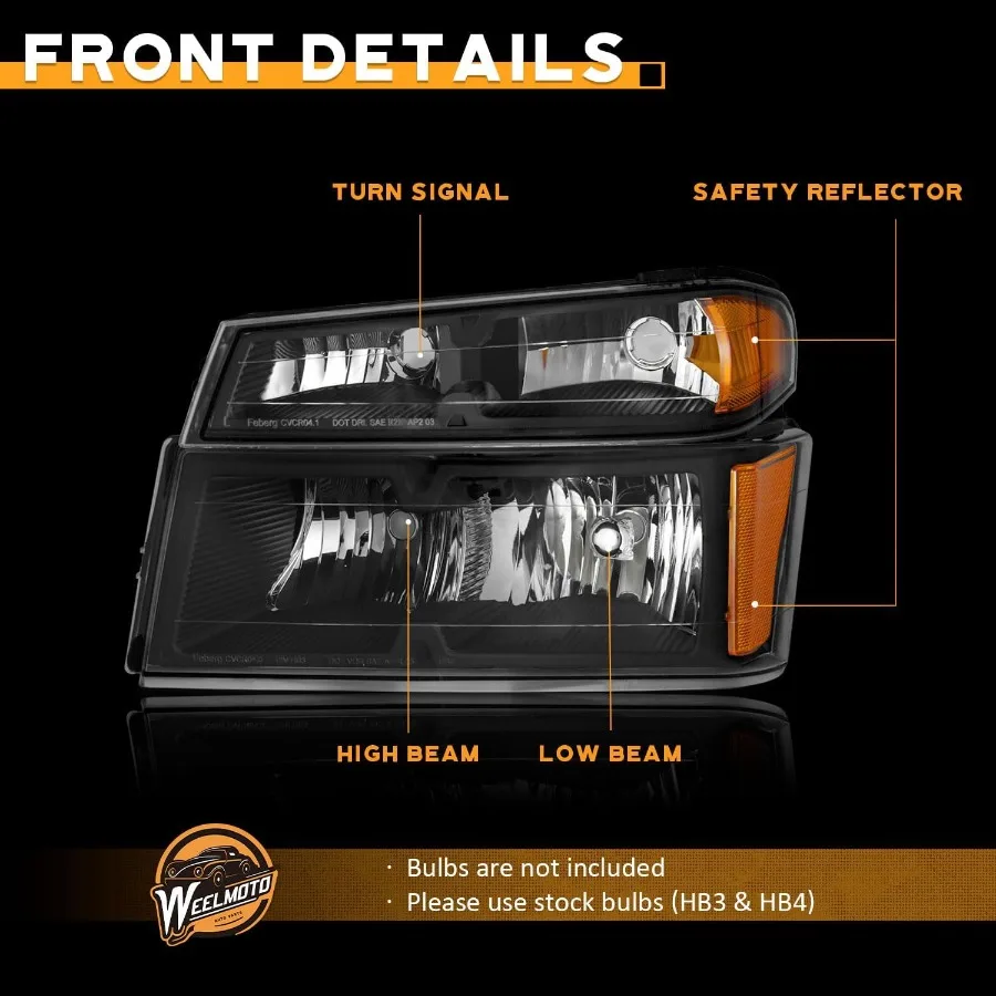 Faróis para 20042012 Chevy Colorado e GMC Canyon 20062008 Isuzu iSeries Carcaça preta com refletor âmbar esquerda e direita