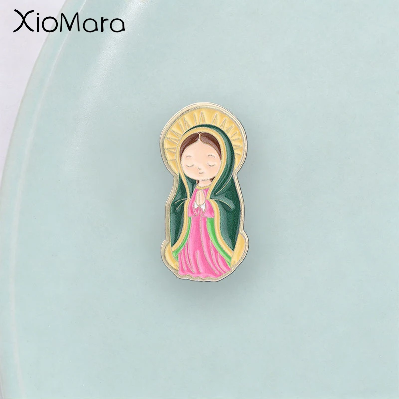 Cartoon Q Version Catholic Holy Mother Enamel Pin,Closed Eye Prayer Pose,Fashion Accessory,Best Gift for Religious People