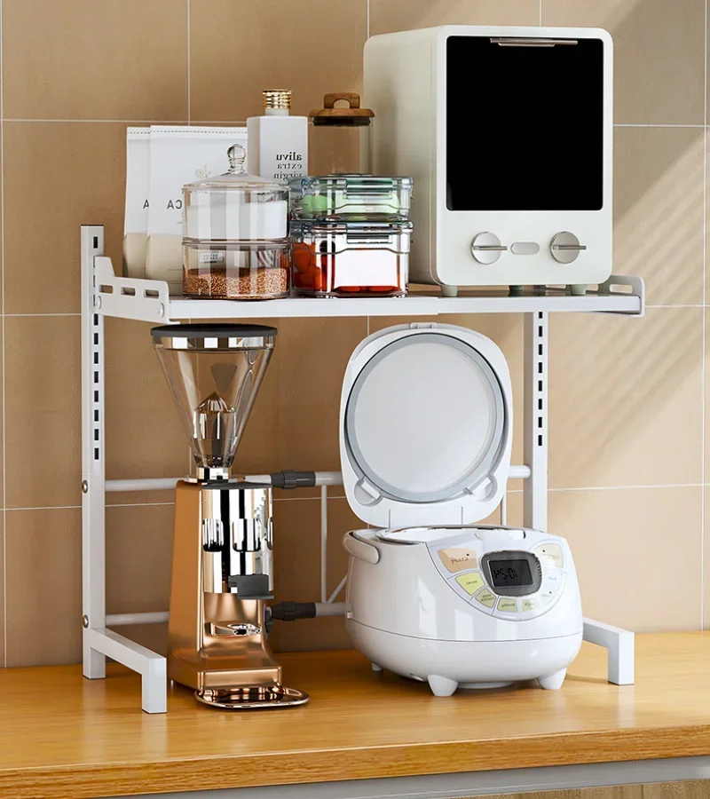 

Telescopic Microwave Oven Rack Shrink Storage Rack Household Rice Cooker Height Shelving Ground Seasoning Adjustable