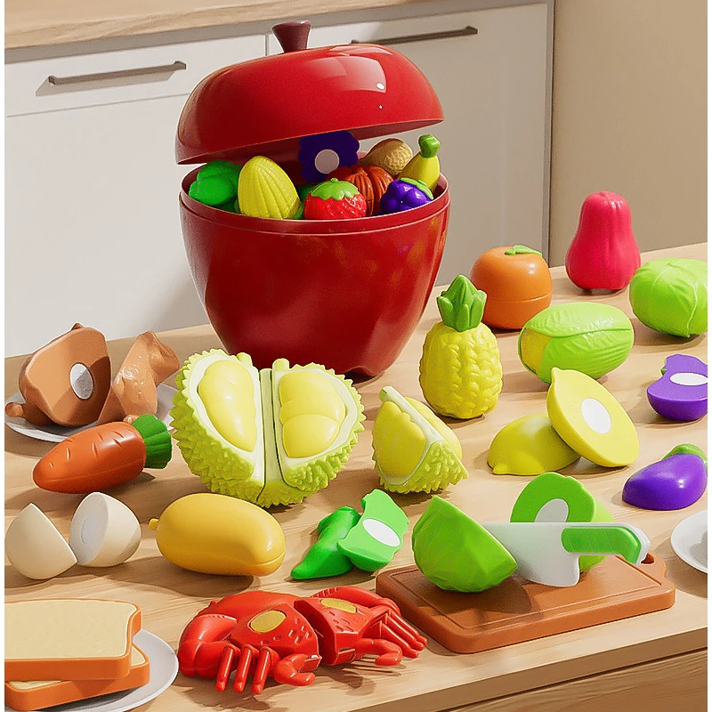 

1 Set Plastic Fruit and Vegetable Cutting Educational Set Kitchen Pretend Play Toy with Large Apples Ideal for Christmas Gifts
