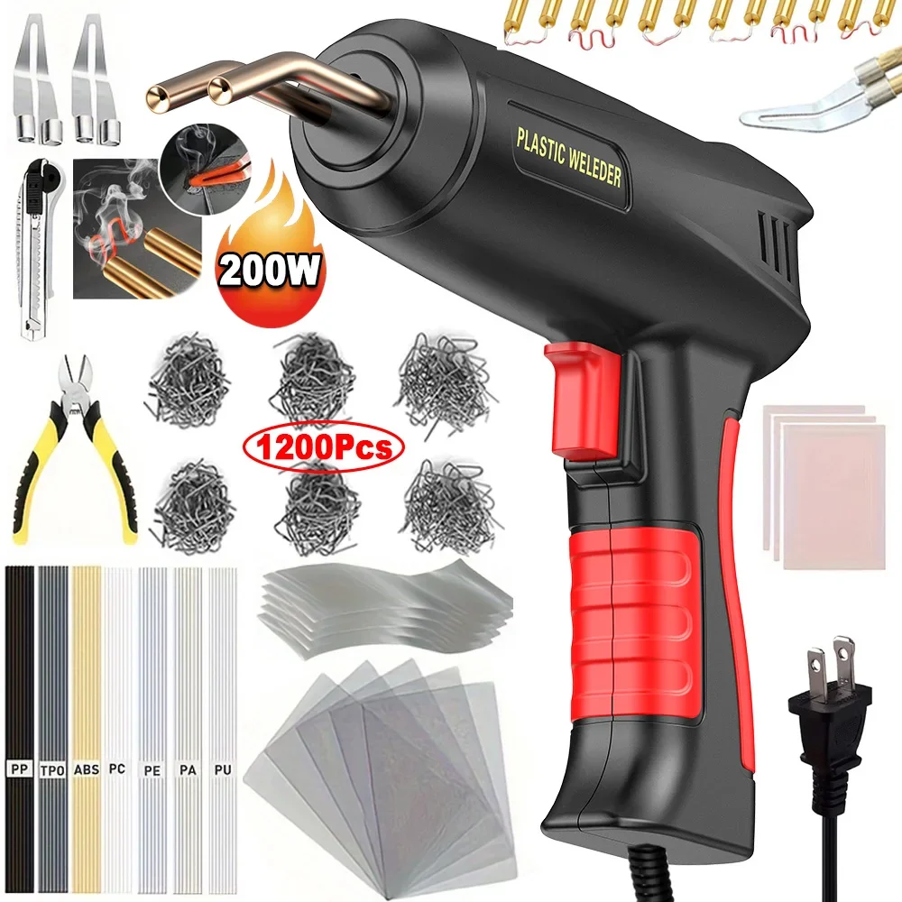 Kit de soldagem de plástico atualizado Grampeador quente, pistola de solda, grampos para reparo de carros, soldador, 2 em 1, 6 tipos, 4 tipos, 200W