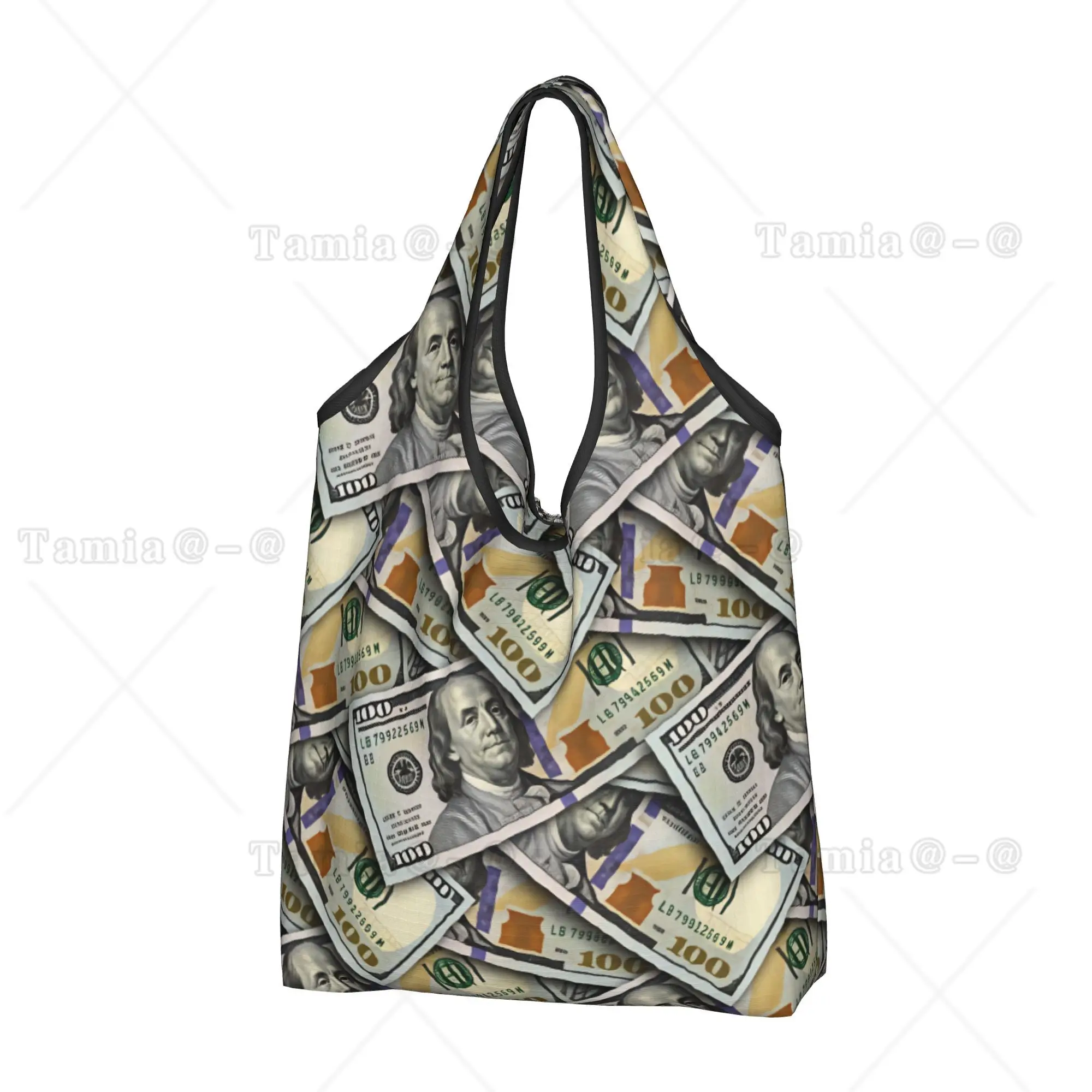 US Dollars Groceries Tote Shopping Bag Women Custom Hundred Dollars Bills Money Shoulder Shopper Bag Large Capacity Handbag