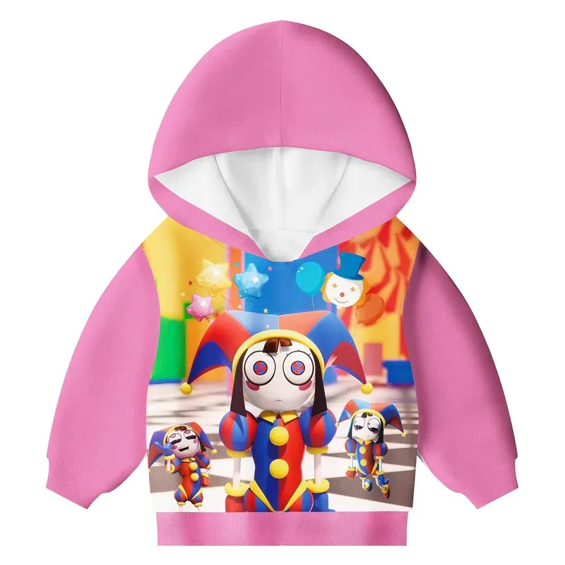 Zz04zz12Baby-sudaderas con capucha para niños, sudadera de circo Digital increíble para niños y niñas, disfraces de Cosplay de Pomni JAX, cremallera estampada para niños