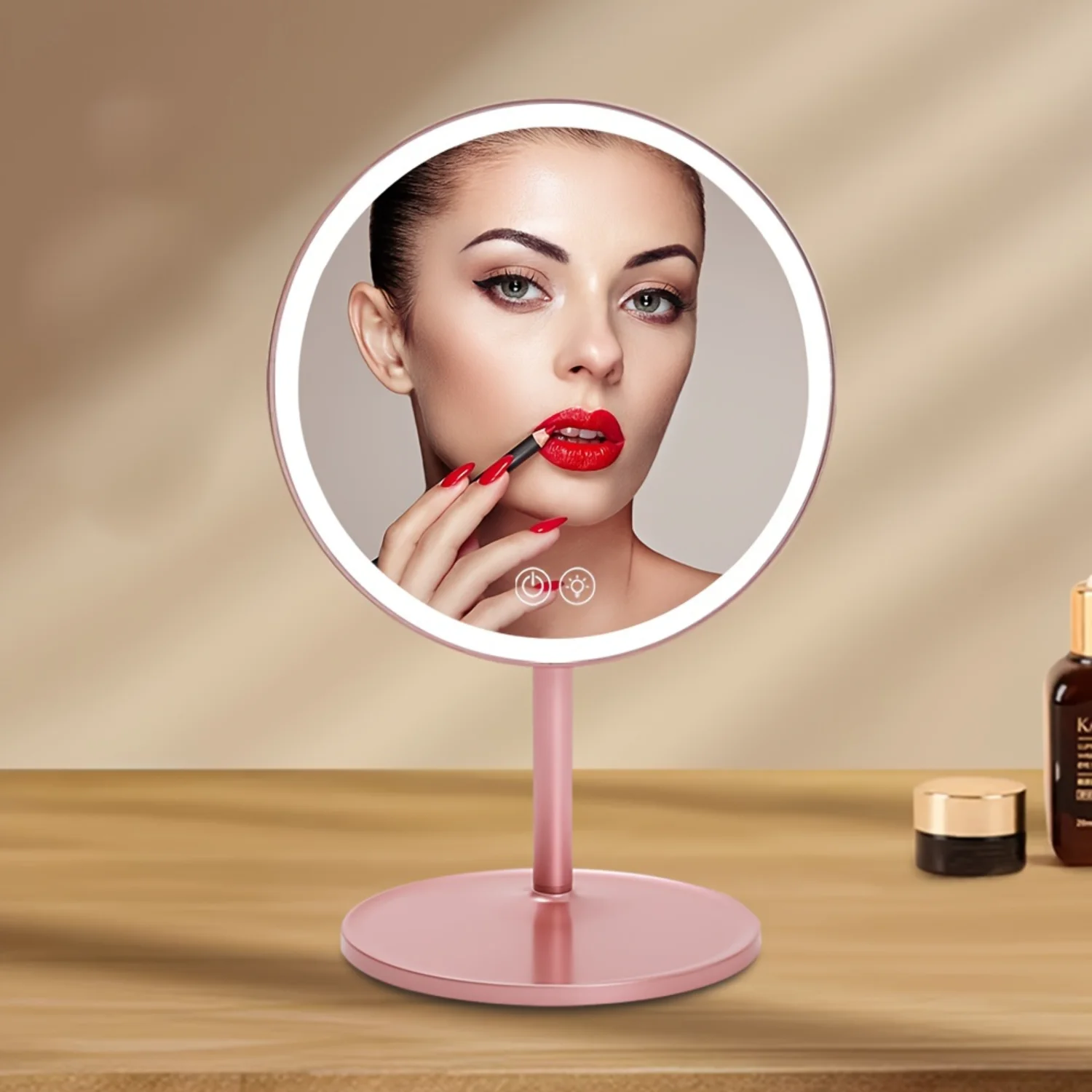 

1pc Luminous Makeup Mirror, Control, Three-color Dimming LED Makeup Mirror, Desktop Folding Portable Dormitory Led Lighted Sim