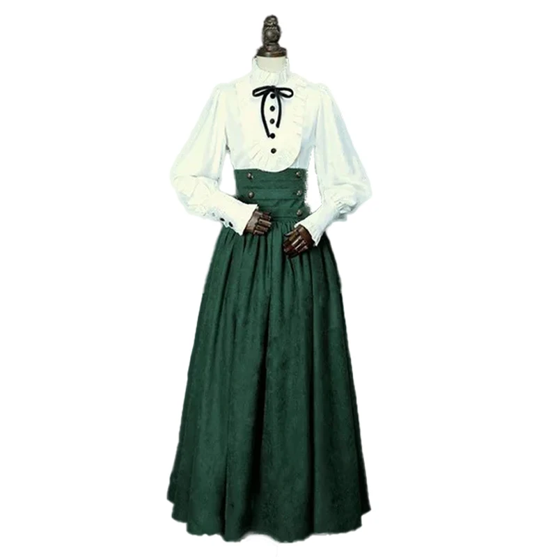 Woman Medieval Elegant Skirt Solid Color Hight Waist Middle Ages Renaissance Costumes Vintage Swing Pleated Skirts Maid Cosplay