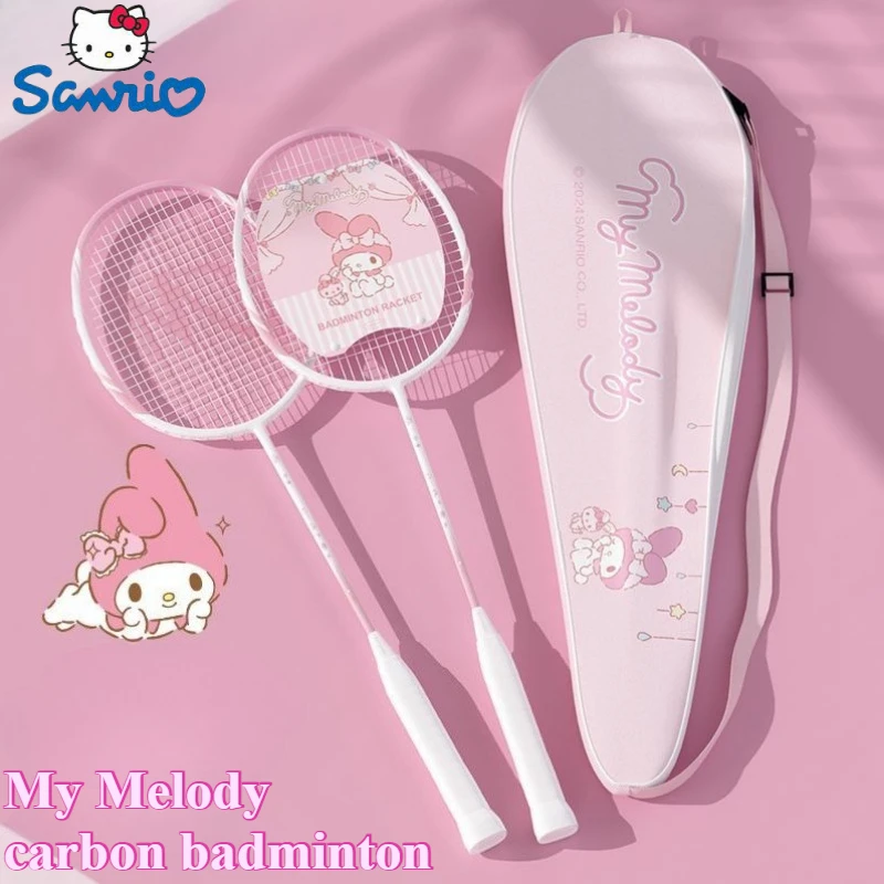 

Sanrio My Melody Kuromi Cinnamoroll Cartoon Kids Badminton Double Racket Creative Cute Anime Peripherals Carbon Badminton Racket
