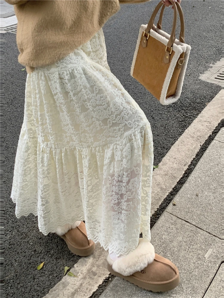 

Корейская юбка-карандаш из кружева с подкладкой, женская, А-силуэт, в стиле «сладкая фея», с эффектом утягивания, эластичная, универсальная, с завышенной талией, для повседневной носки