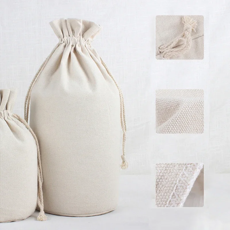 Round Bottom Cotton Linen Canvas Bag Rice Grain Flour Drawstring  Storage Bags Household Kitchen Sundries Packaging Sacks