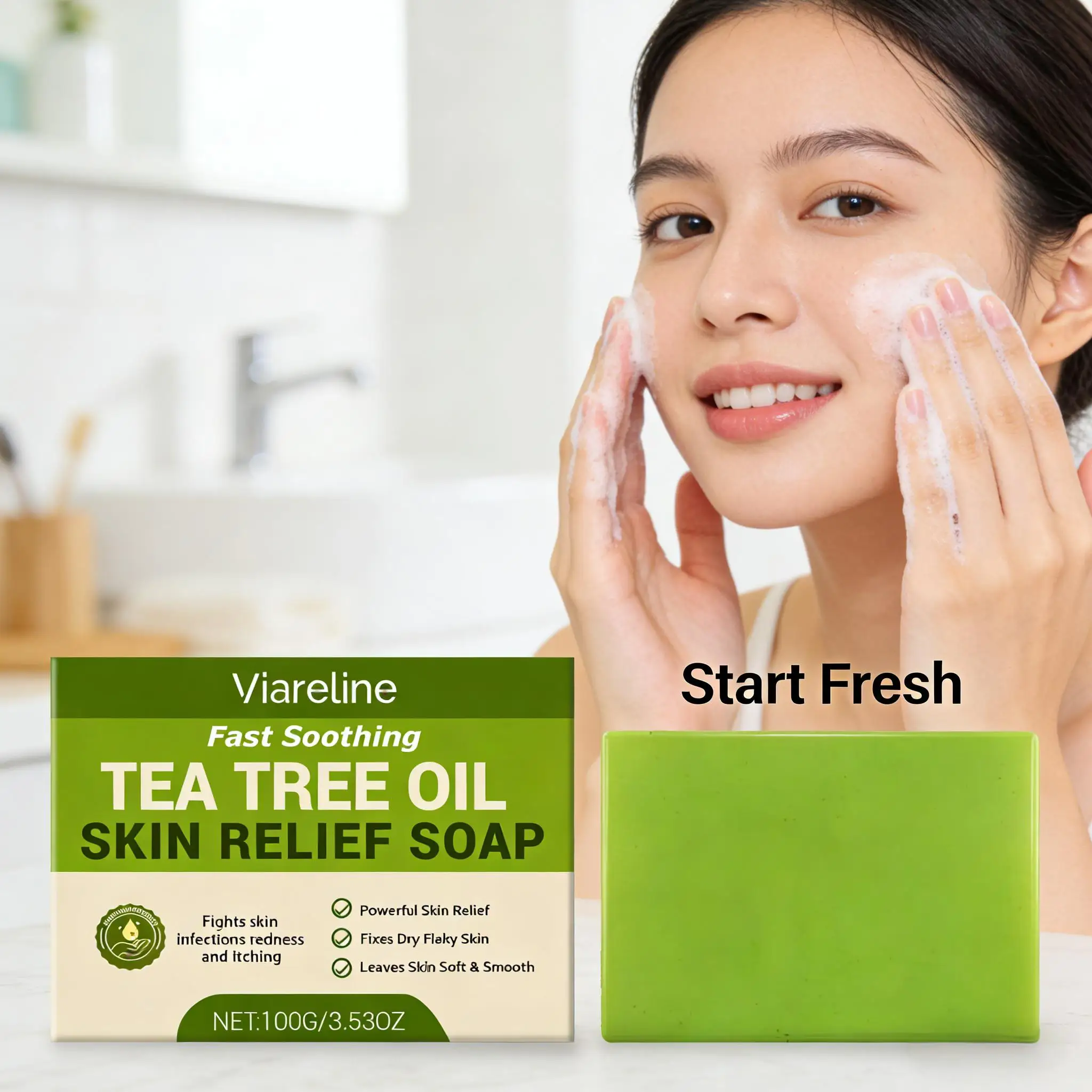 

Tea Tree Oil Soap Cleaning Gentle Exfoliating Relieve Itch Moisturizing Dry Skin Smoothing Natural Bath Soap for Body and Face