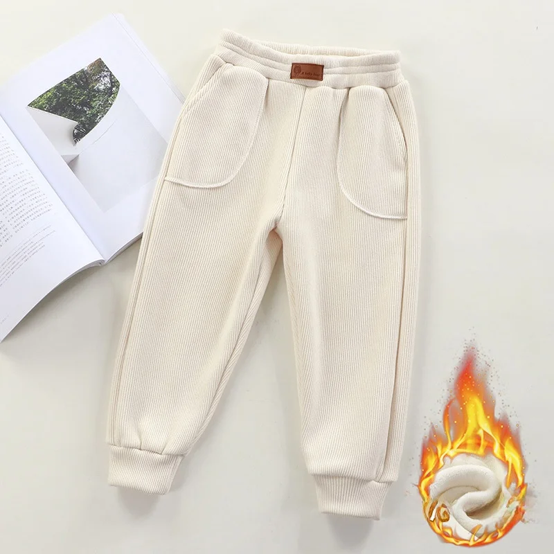 

Fce Lined Children's Pants ex Casual One-Piece Velvet Long Trousers for Autumn Winter Outerwear Faionable Kids Clothes