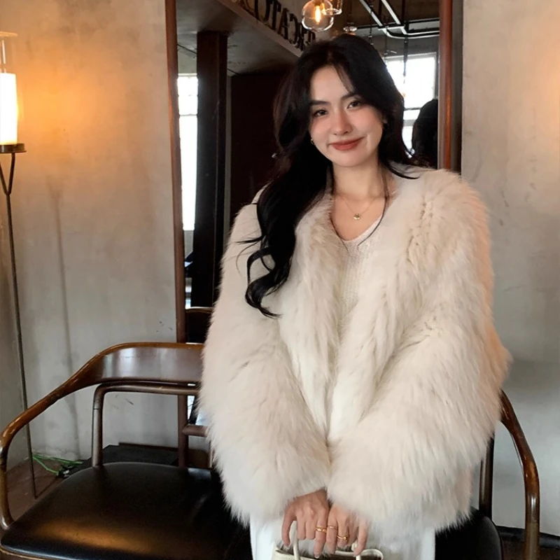 YOLANFAIRY 천연 전체 모피 여우털 코트 여성용 겨울 보온 V넥 슬림 고급스러운 청춘 리얼 여우털 재킷 여성용 2025