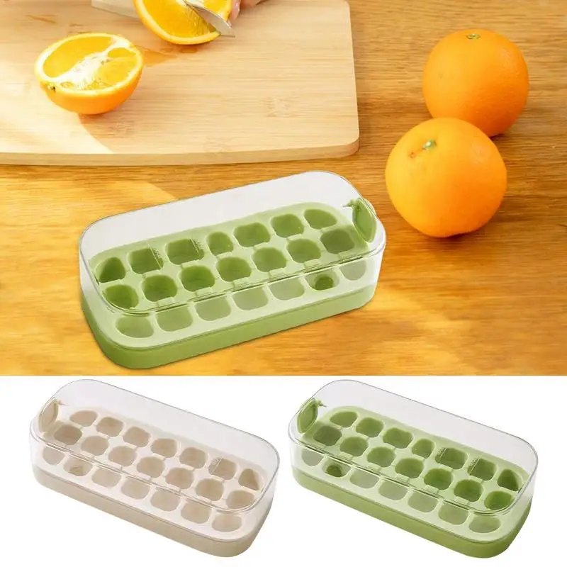 Ice Tray For Freezers Ice Cube Tray With Lid And Bin No-Touch Ice Cube Trays Ice Ball Maker Mold 21Pcs Ice Cube Mold For